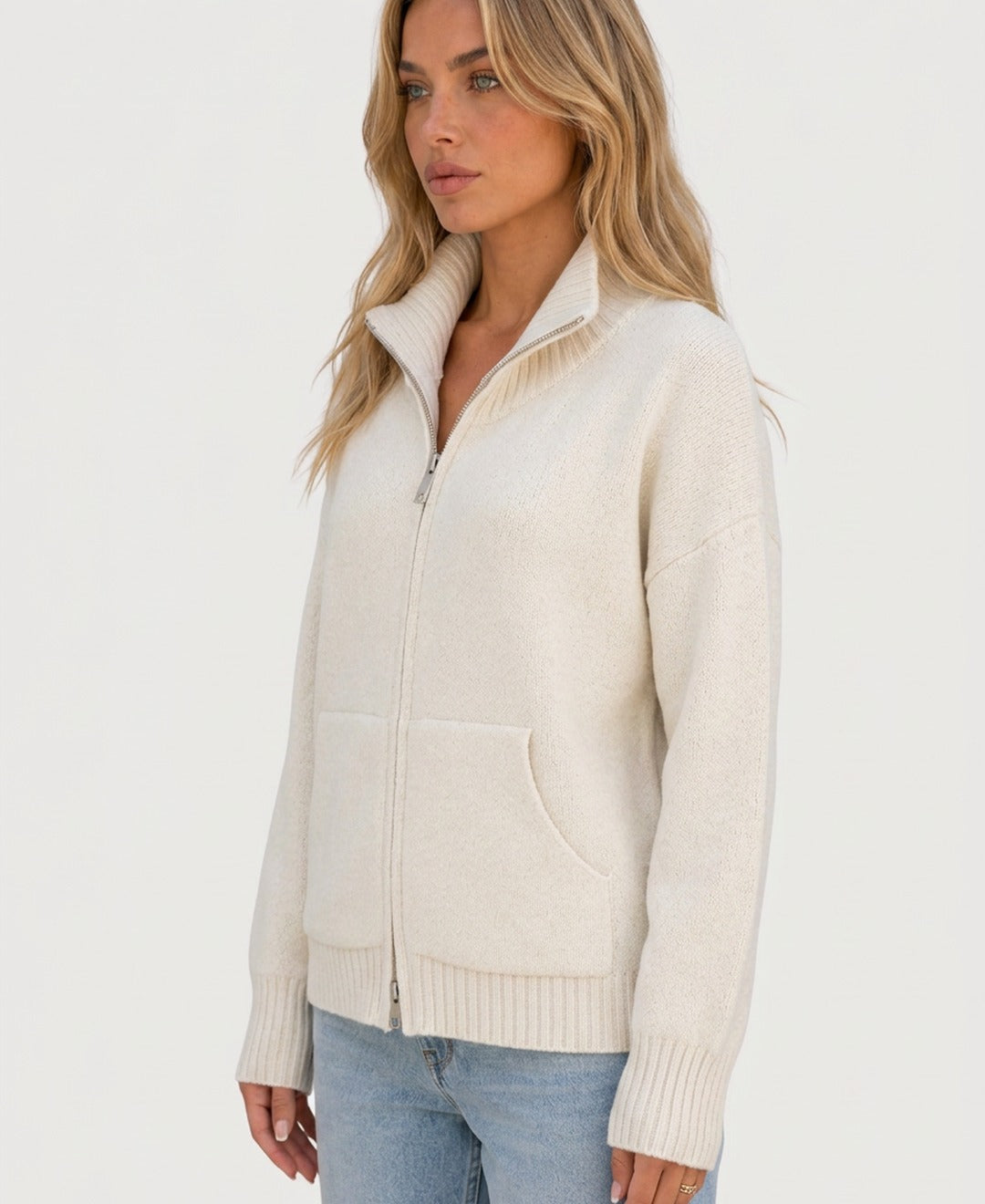 Cardigan zippé à col montant Camille — Amielle Paris