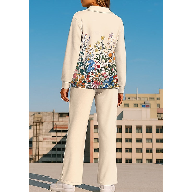 Ensemble fleuri avec haut à col et pantalon — Amielle Paris