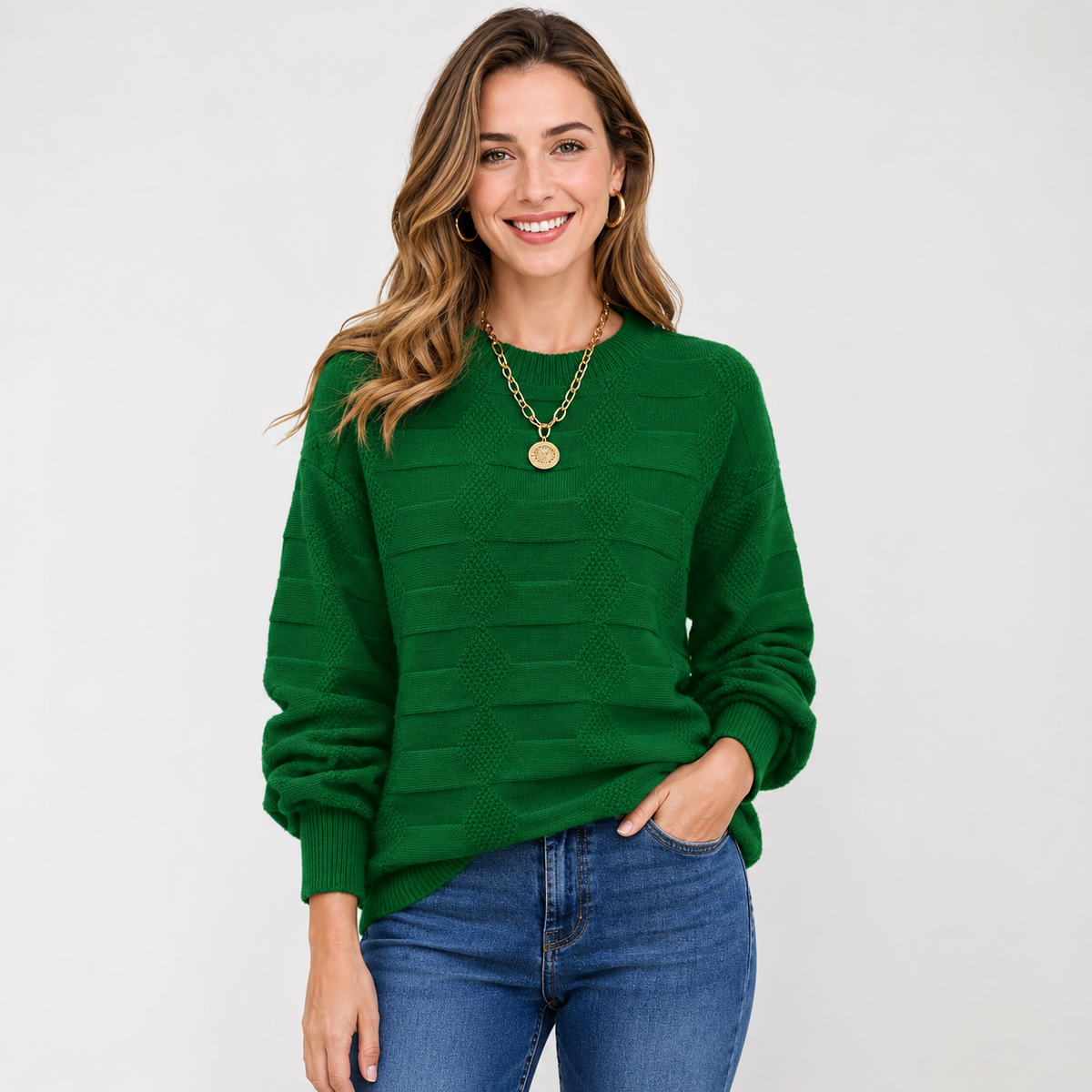 Pull texturé à manches bouffantes — Amielle Paris
