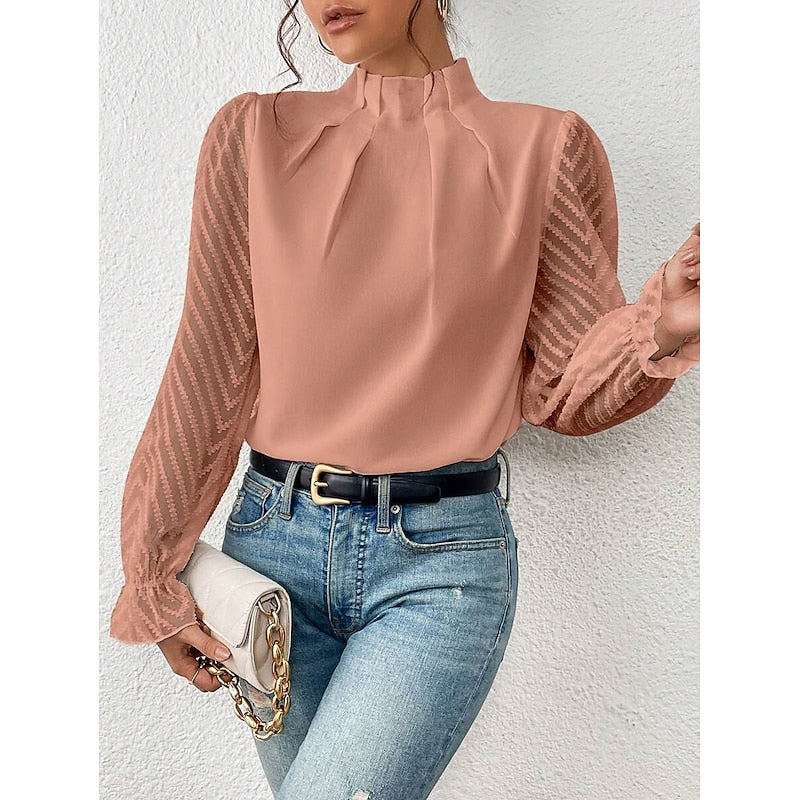 Blouse plissée à manches transparentes à chevrons — Amielle Paris