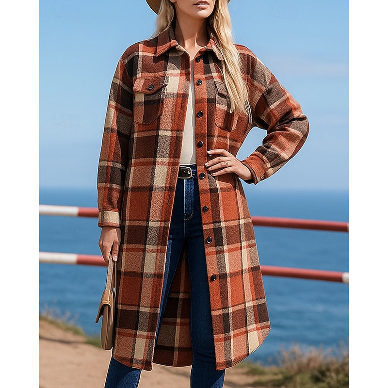 Manteau long à carreaux esprit surchemise — Amielle Paris