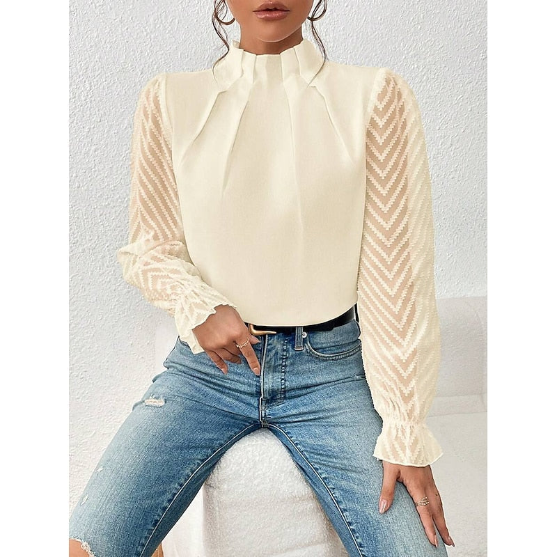 Blouse plissée à manches transparentes à chevrons — Amielle Paris