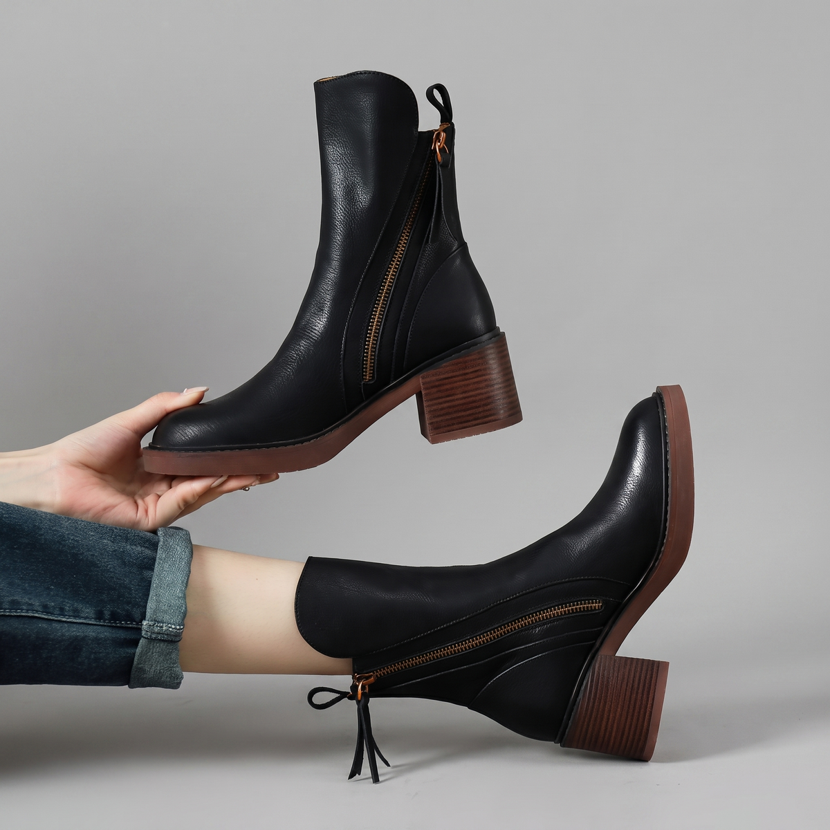 Ninon | Bottines zippées à talon bloc