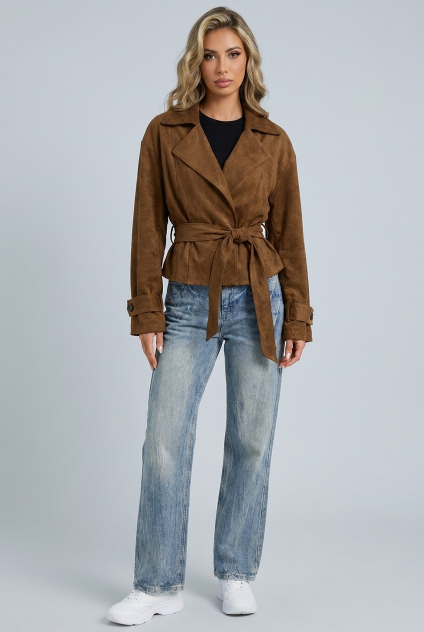 Lucie — Veste fluide en suédine marron — Amielle Paris