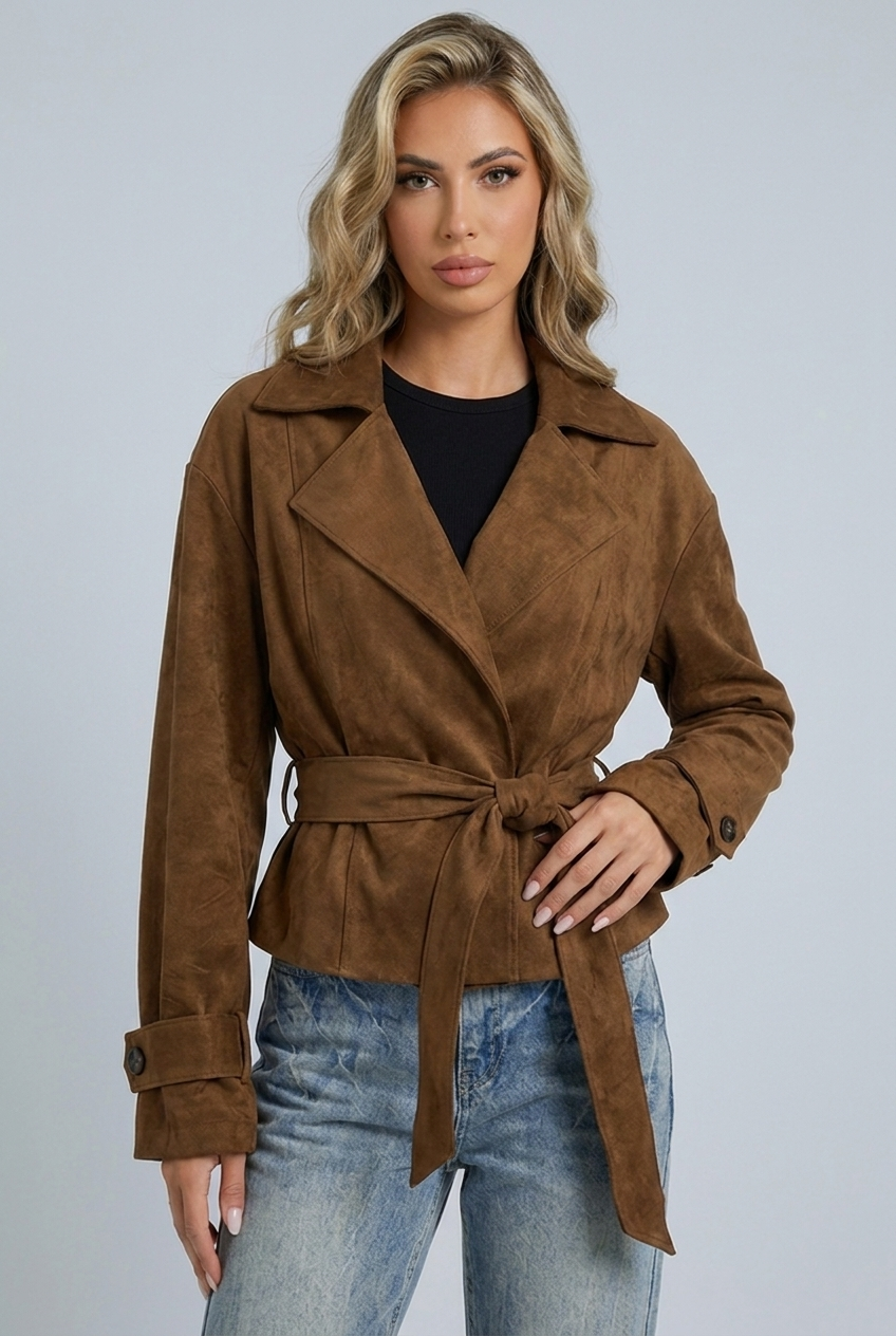 Lucie — Veste fluide en suédine marron — Amielle Paris