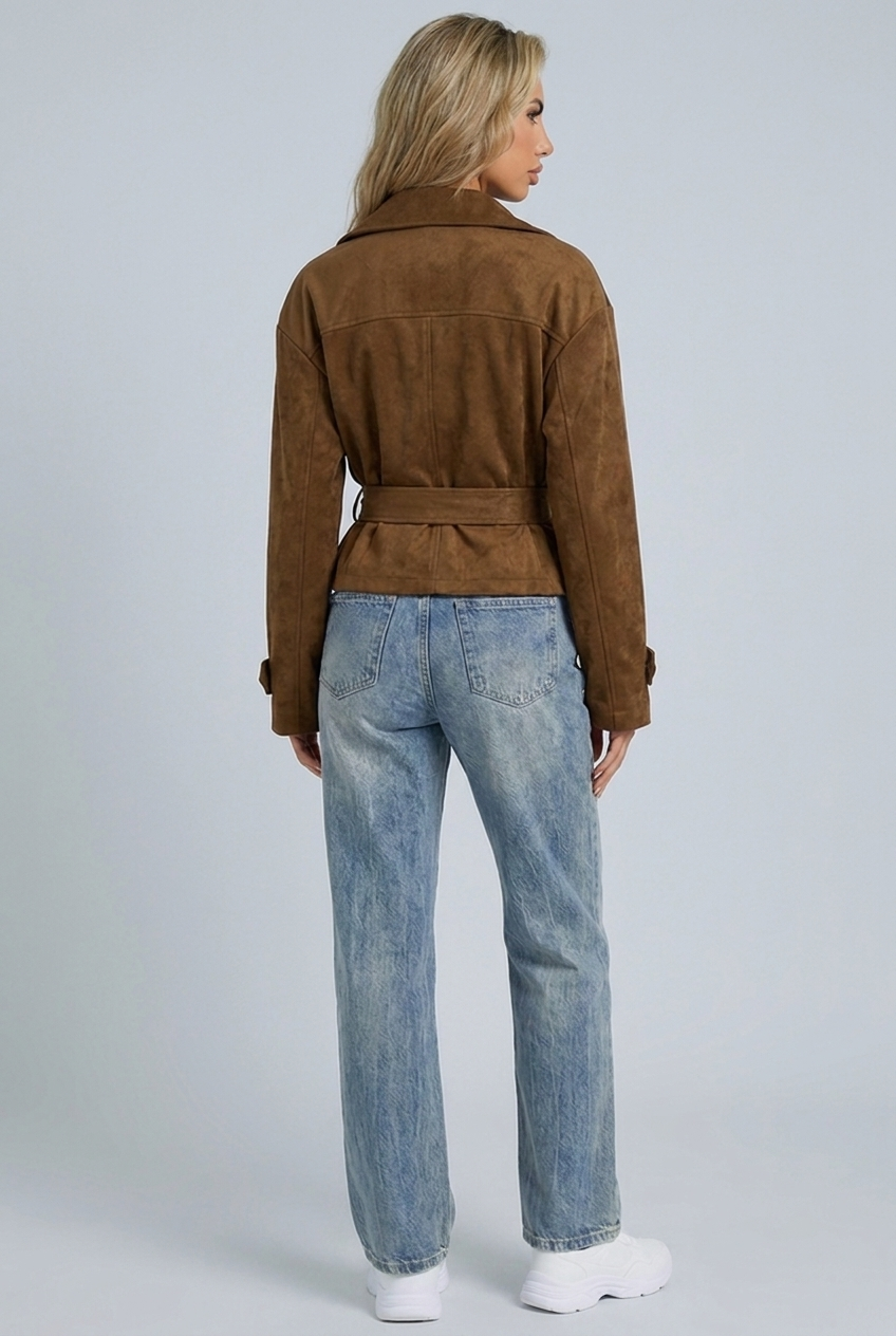 Lucie — Veste fluide en suédine marron — Amielle Paris