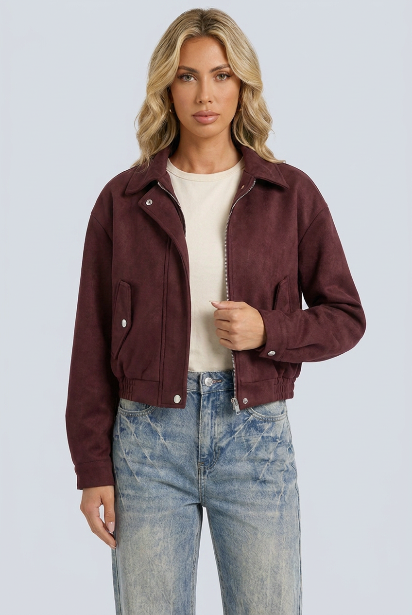 Jade — Veste fluide en suédine bordeaux — Amielle Paris
