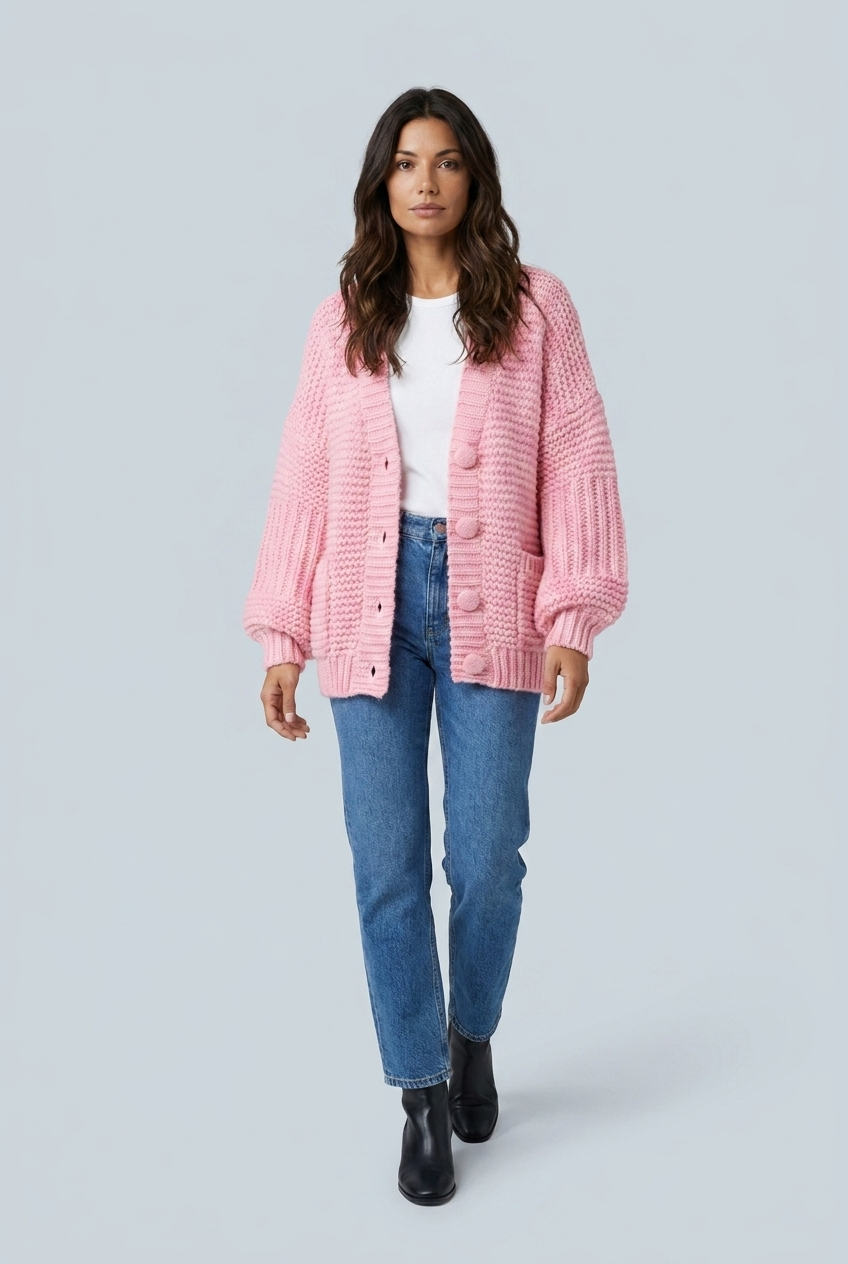 Cardigan en grosse maille à manches ballon Léa — Amielle Paris