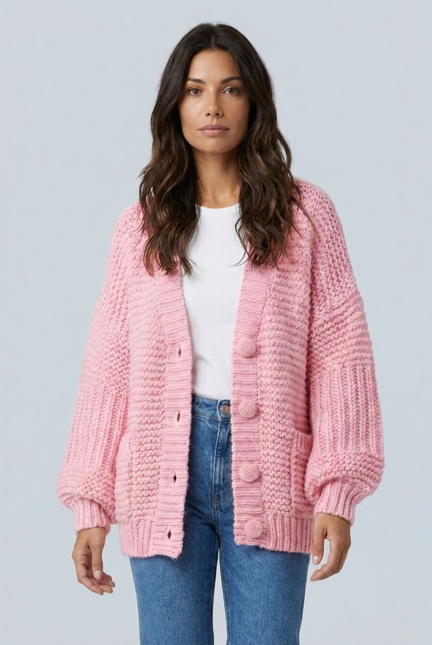 Cardigan en grosse maille à manches ballon Léa — Amielle Paris