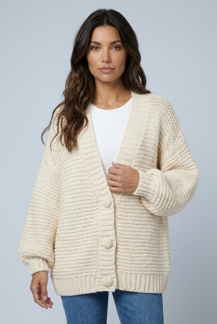 Cardigan en grosse maille à manches ballon Léa — Amielle Paris