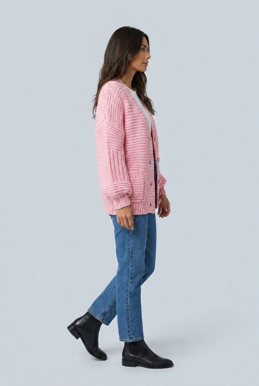 Cardigan en grosse maille à manches ballon Léa — Amielle Paris
