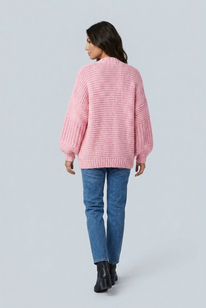 Cardigan en grosse maille à manches ballon Léa — Amielle Paris