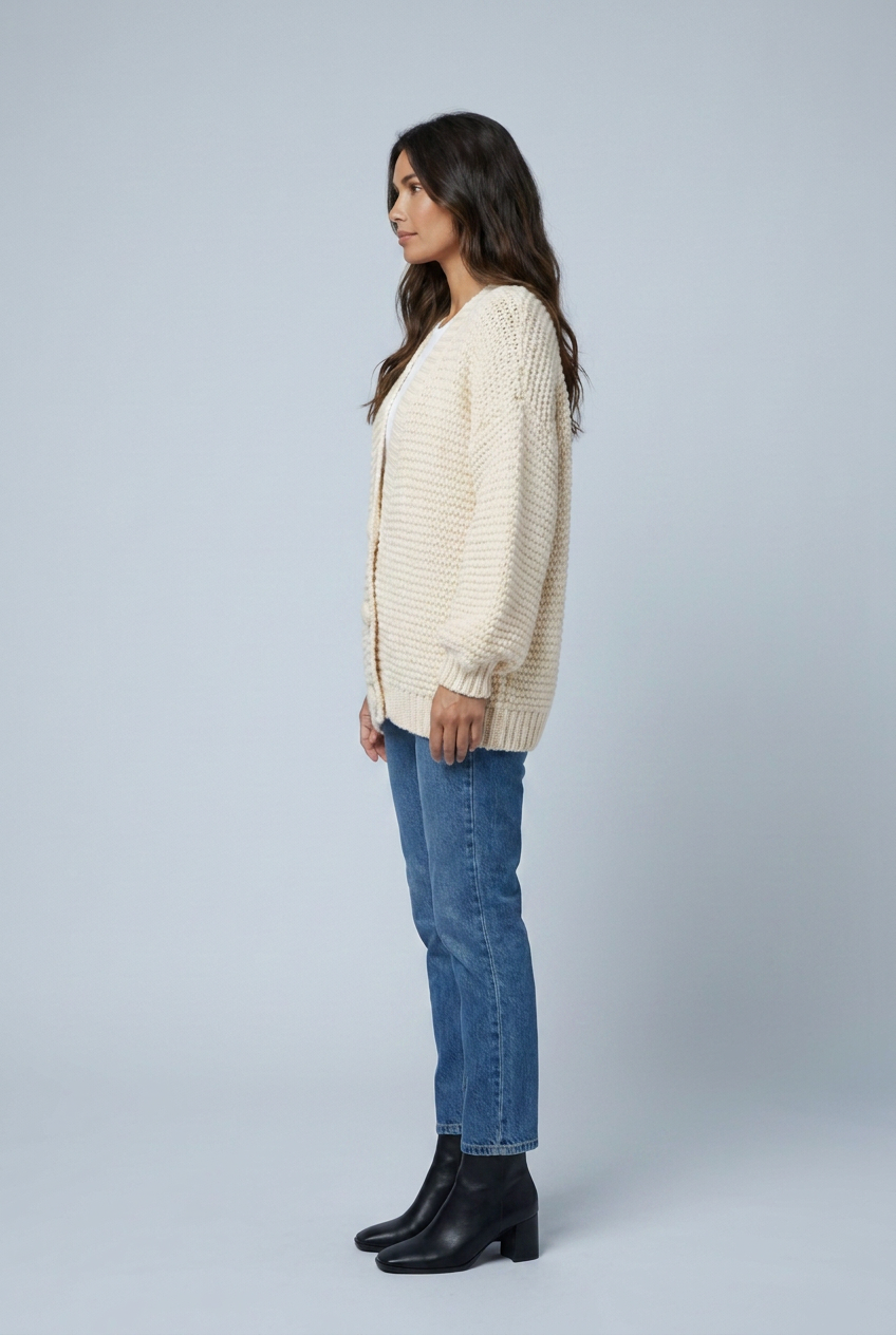 Cardigan en grosse maille à manches ballon Léa — Amielle Paris