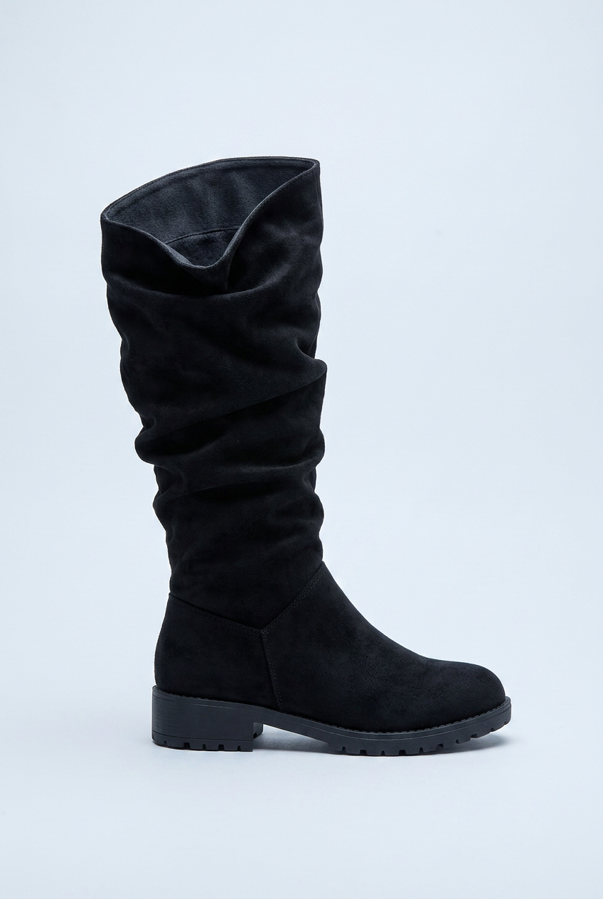 Bottes hautes effet daim à talon bas
