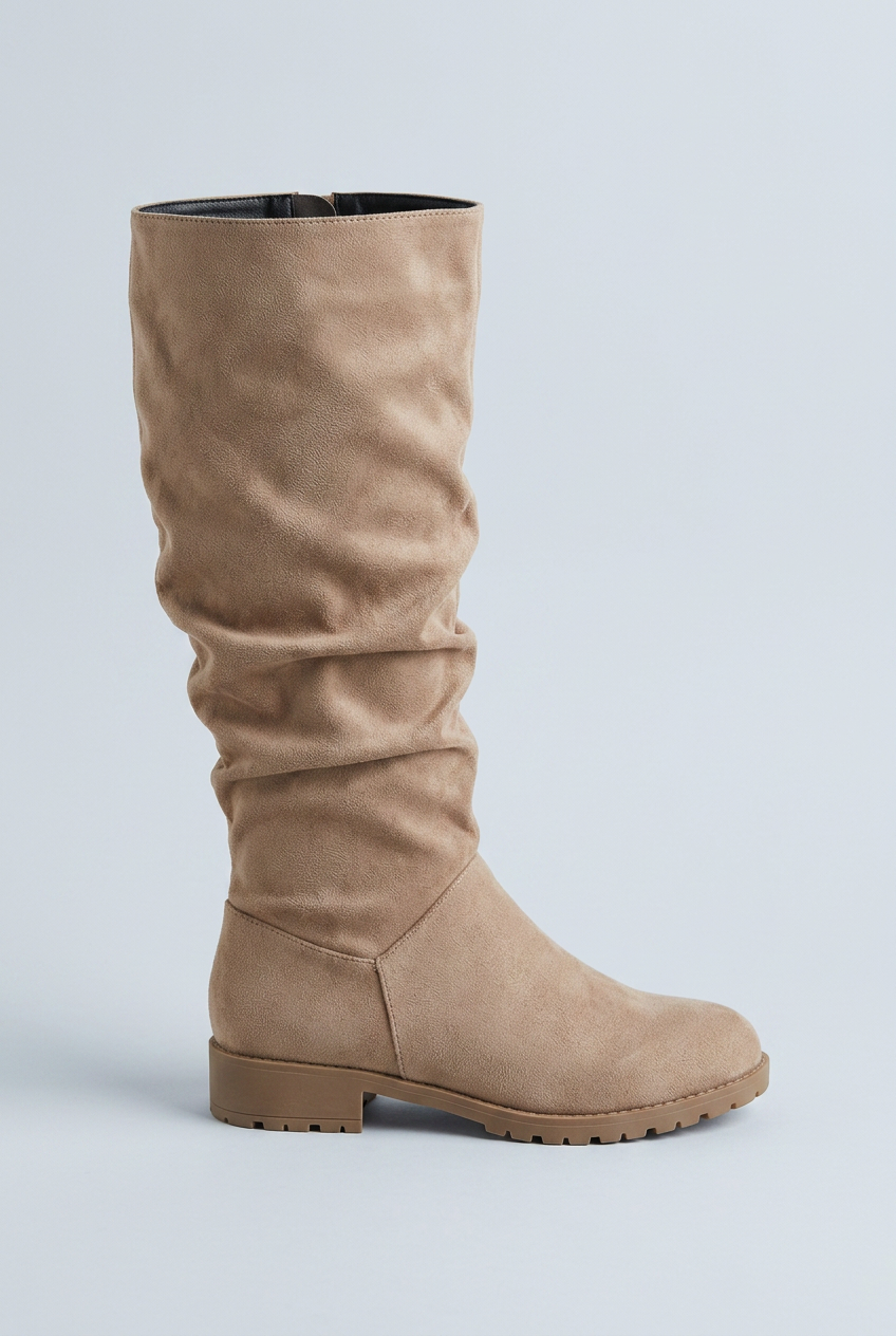 Bottes hautes effet daim à talon bas