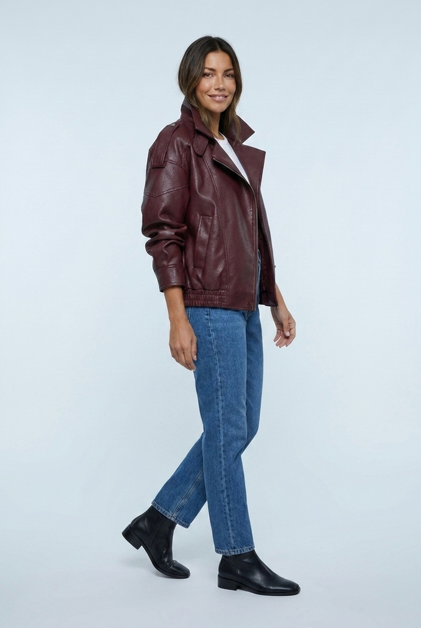 Noémie — Bomber effet cuir à double col montant — Amielle Paris