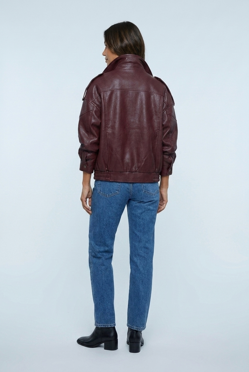 Noémie — Bomber effet cuir à double col montant — Amielle Paris