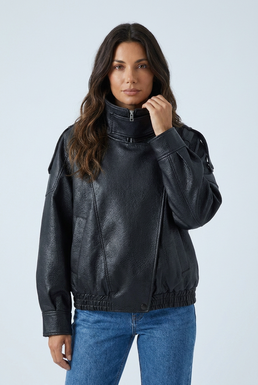Noémie — Bomber effet cuir à double col montant — Amielle Paris