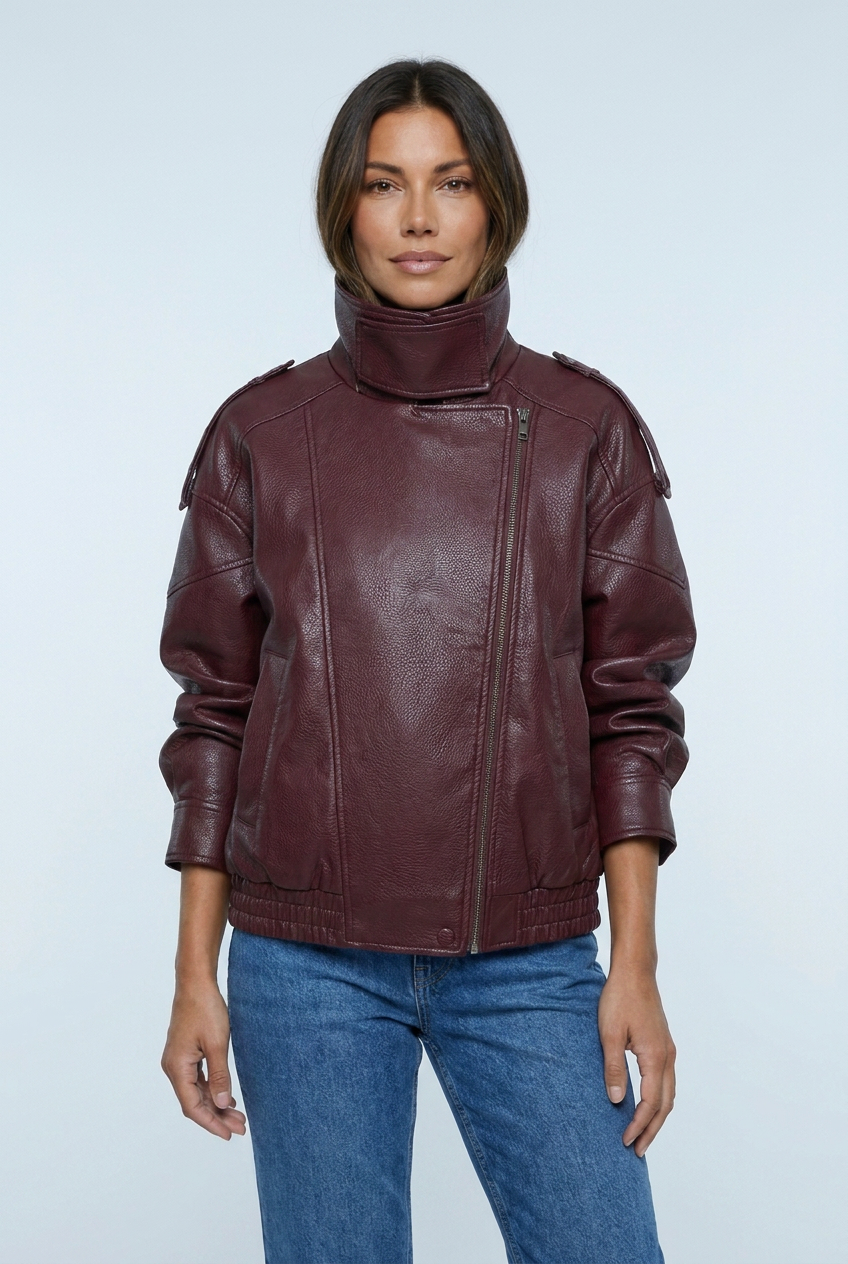Noémie — Bomber effet cuir à double col montant — Amielle Paris