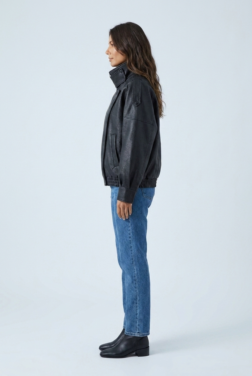Noémie — Bomber effet cuir à double col montant — Amielle Paris