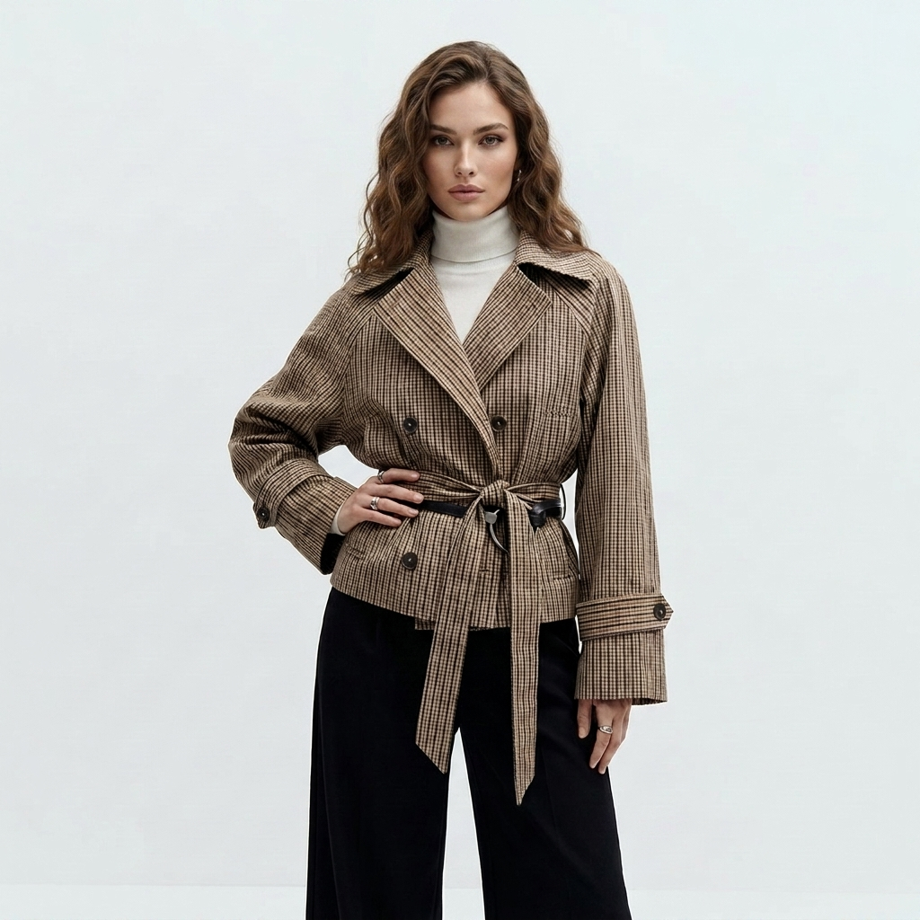 Veste courte à carreaux et ceinture — vue principale