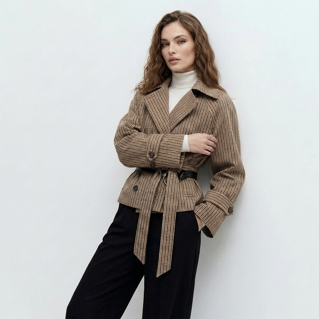 Veste courte à carreaux et ceinture — vue 2