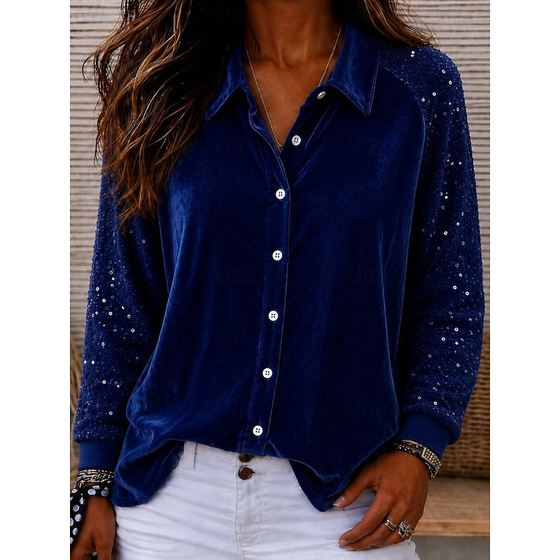 Inès | Chemise en velours à manches à sequins — Amielle Paris