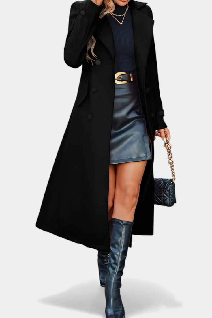 Ruby — Manteau long croisé à col cranté — Amielle Paris