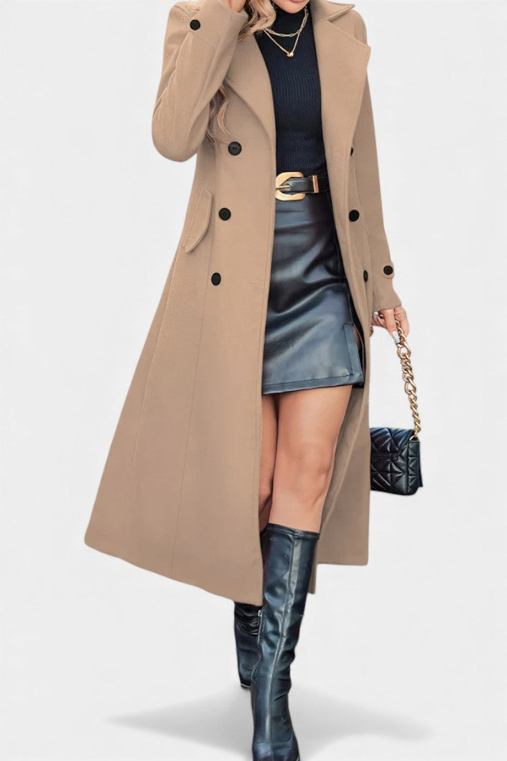 Ruby — Manteau long croisé à col cranté — Amielle Paris