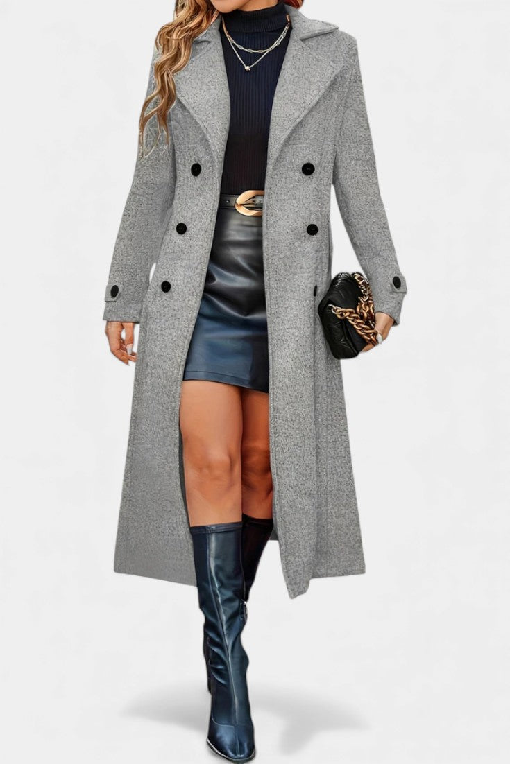 Ruby — Manteau long croisé à col cranté — Amielle Paris