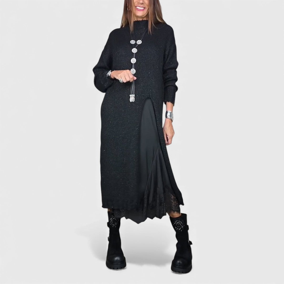 Zoe — Robe longue en maille à effet superposé — Amielle Paris