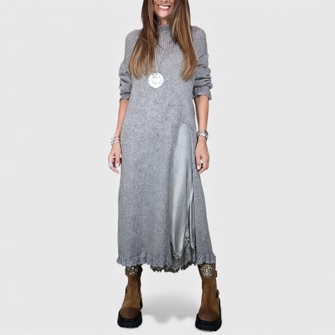 Zoe — Robe longue en maille à effet superposé — Amielle Paris