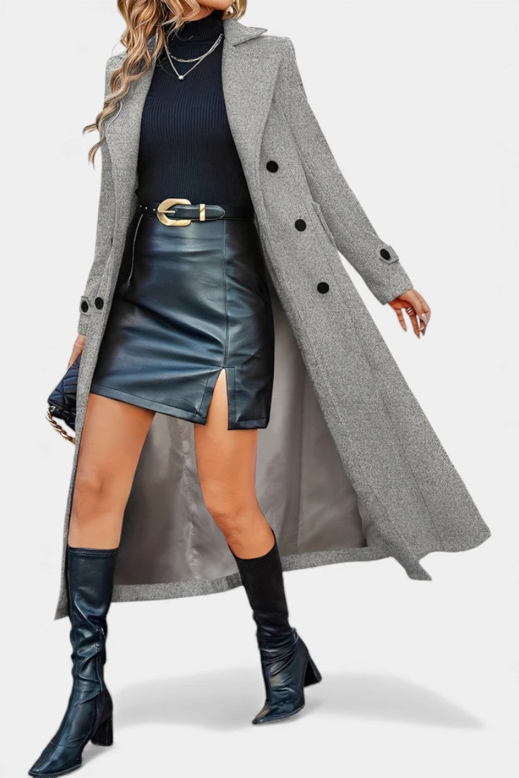 Ruby — Manteau long croisé à col cranté — Amielle Paris