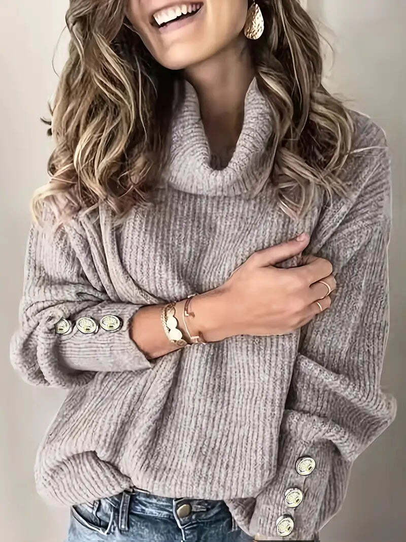 Zoé — Pull ample à col roulé et poignets boutonnés — Amielle Paris