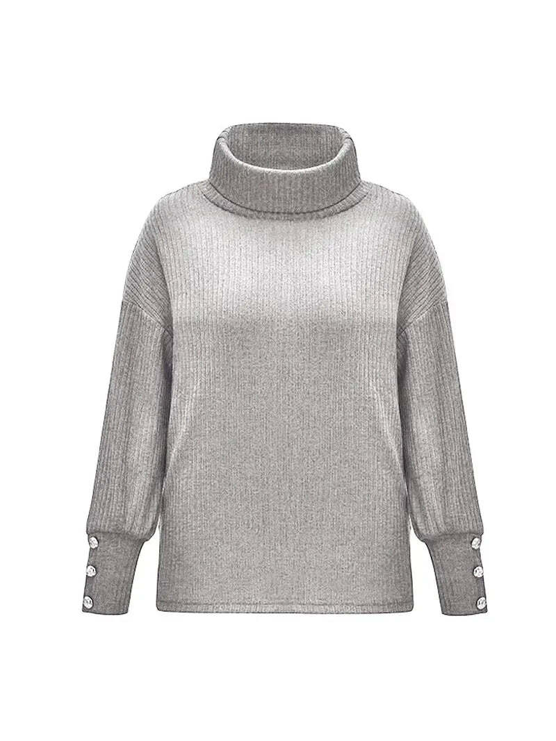 Zoé — Pull ample à col roulé et poignets boutonnés — Amielle Paris