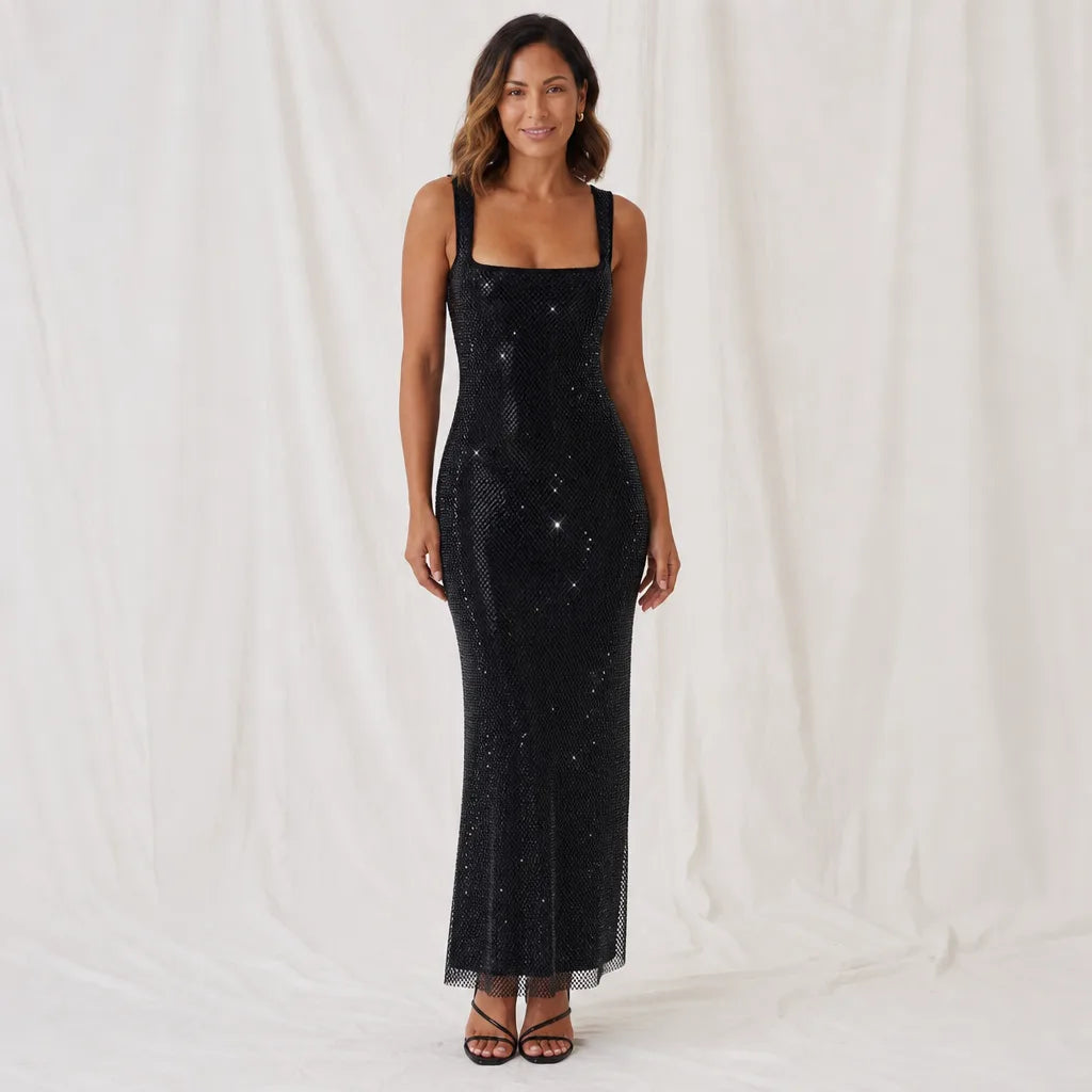 Iris — Robe longue à sequins, fines bretelles — vue principale