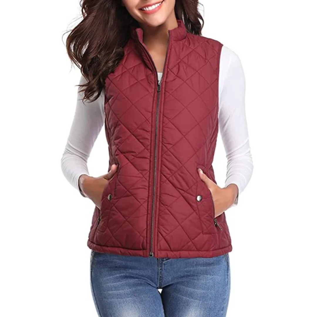 Fiona — Gilet matelassé sans manches à col montant — Amielle Paris