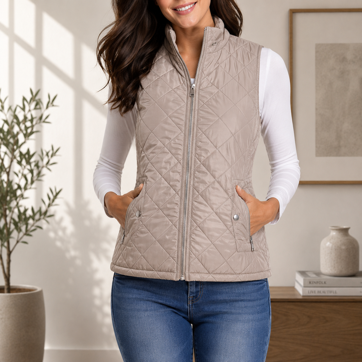 Fiona — Gilet matelassé sans manches à col montant — Amielle Paris