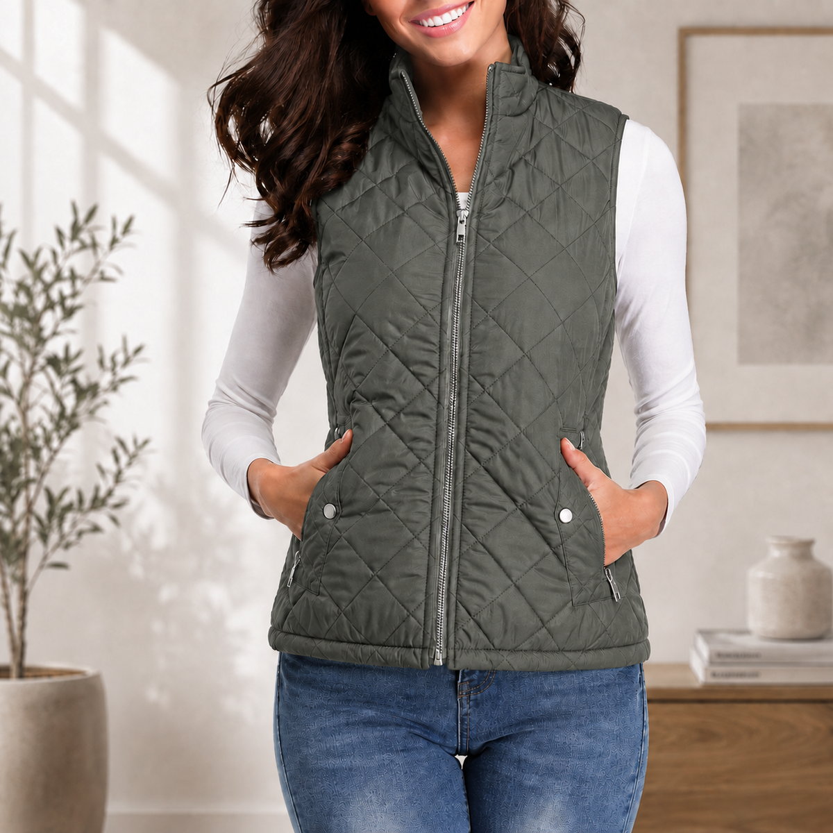 Fiona — Gilet matelassé sans manches à col montant — Amielle Paris