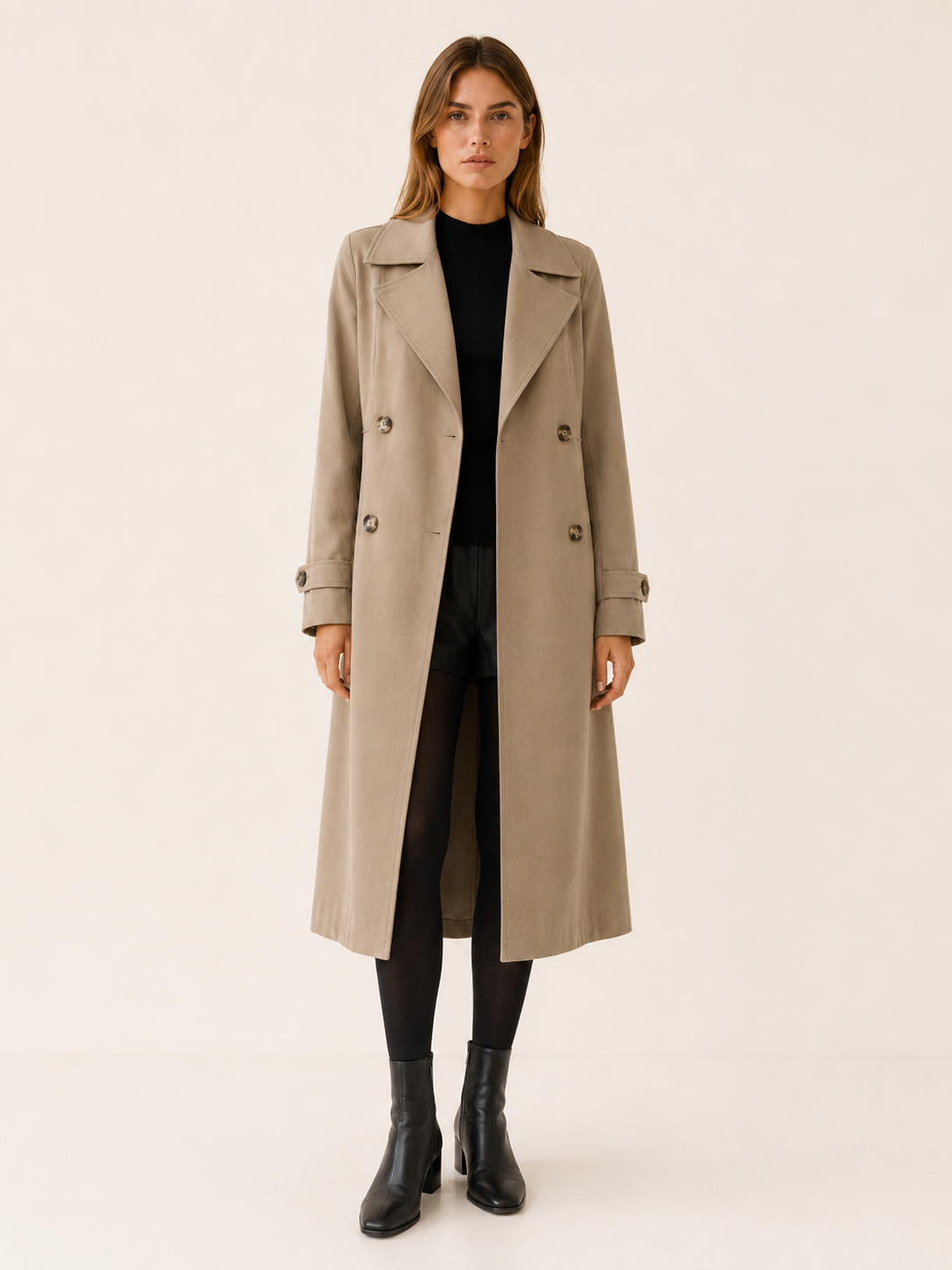 Trench long croisé à ceinture — Amielle Paris