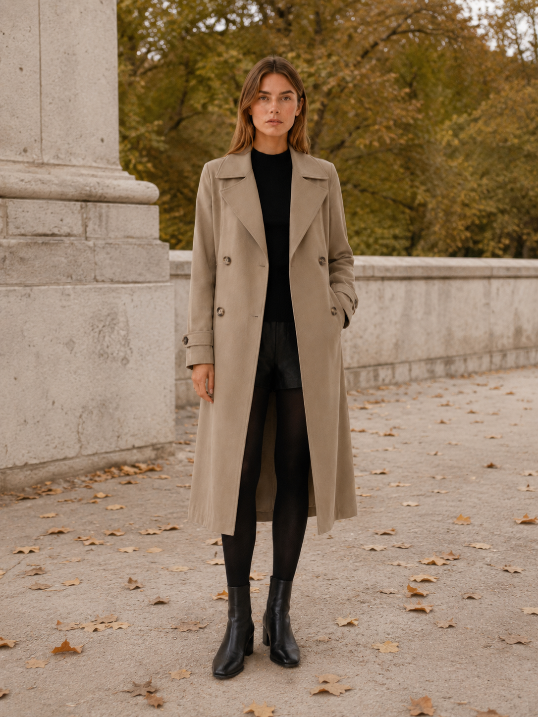 Trench long croisé à ceinture — Amielle Paris