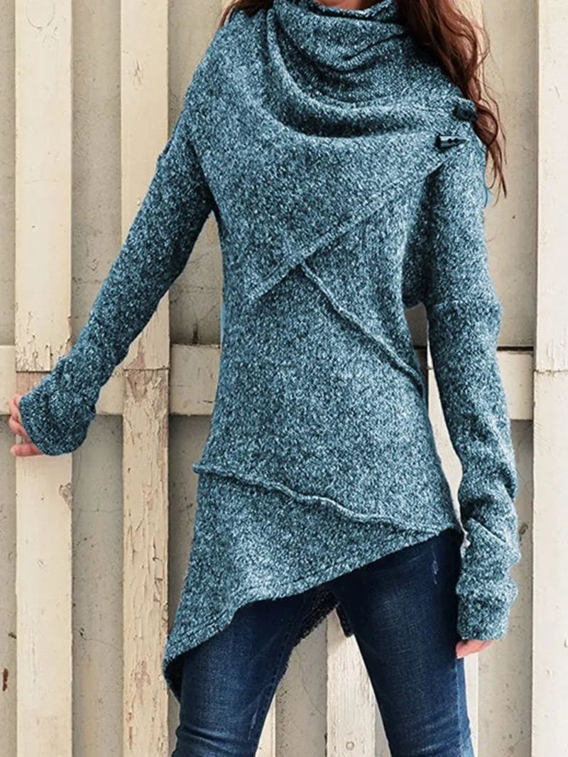 Pull long à col drapé et base asymétrique — Amielle Paris