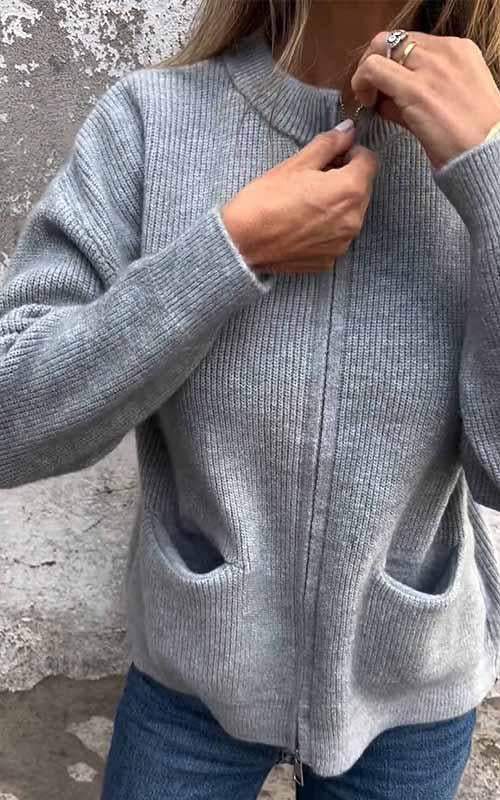 Gilet côtelé zippé à col montant — Amielle Paris