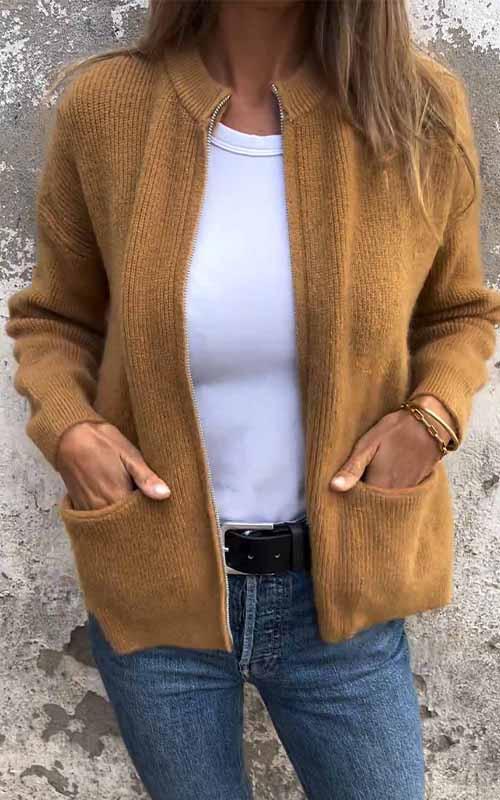Gilet côtelé zippé à col montant — Amielle Paris