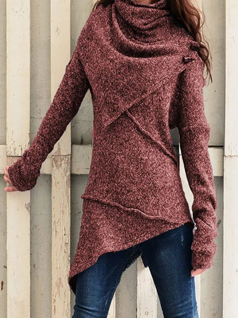 Pull long à col drapé et base asymétrique — Amielle Paris