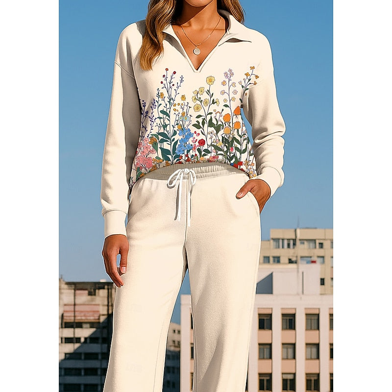 Ensemble fleuri avec haut à col et pantalon — Amielle Paris