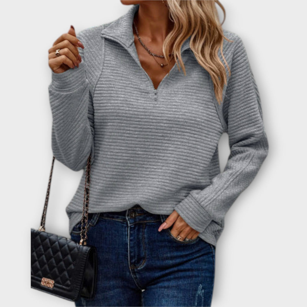 Vilja | Pull côtelé rose à demi-zip