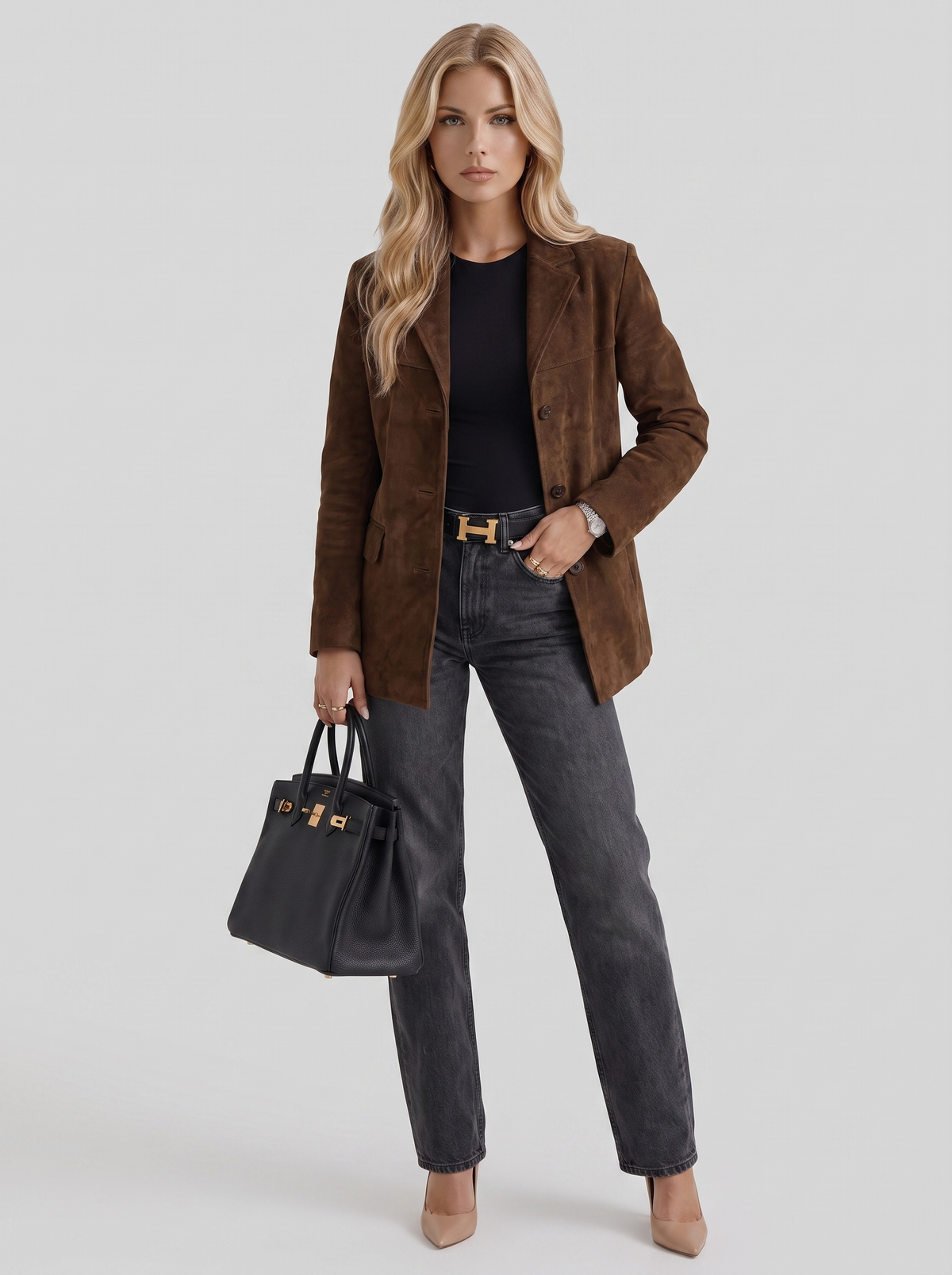 Blazer ajusté aspect daim à un bouton — Amielle Paris