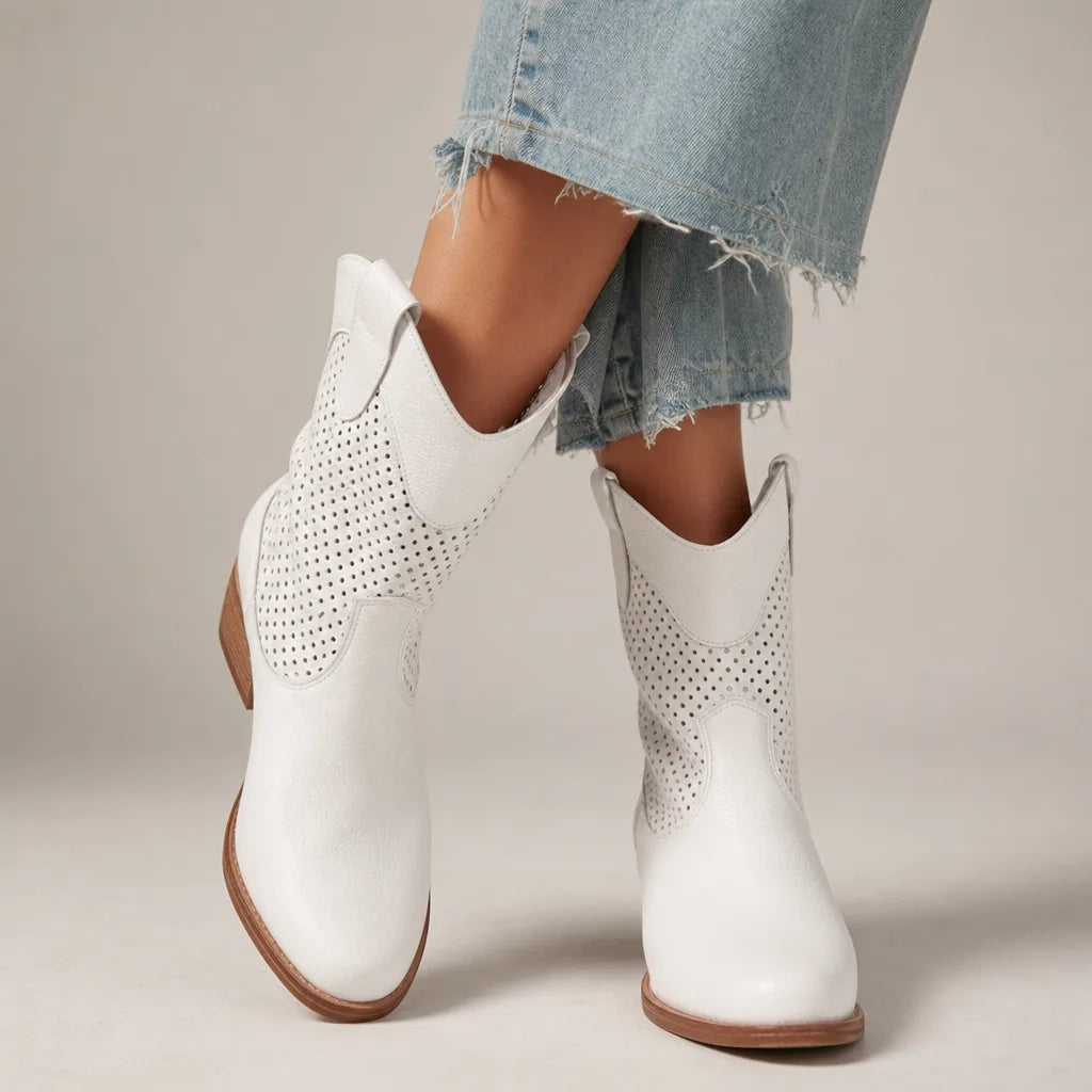 Bottines western perforées effet daim