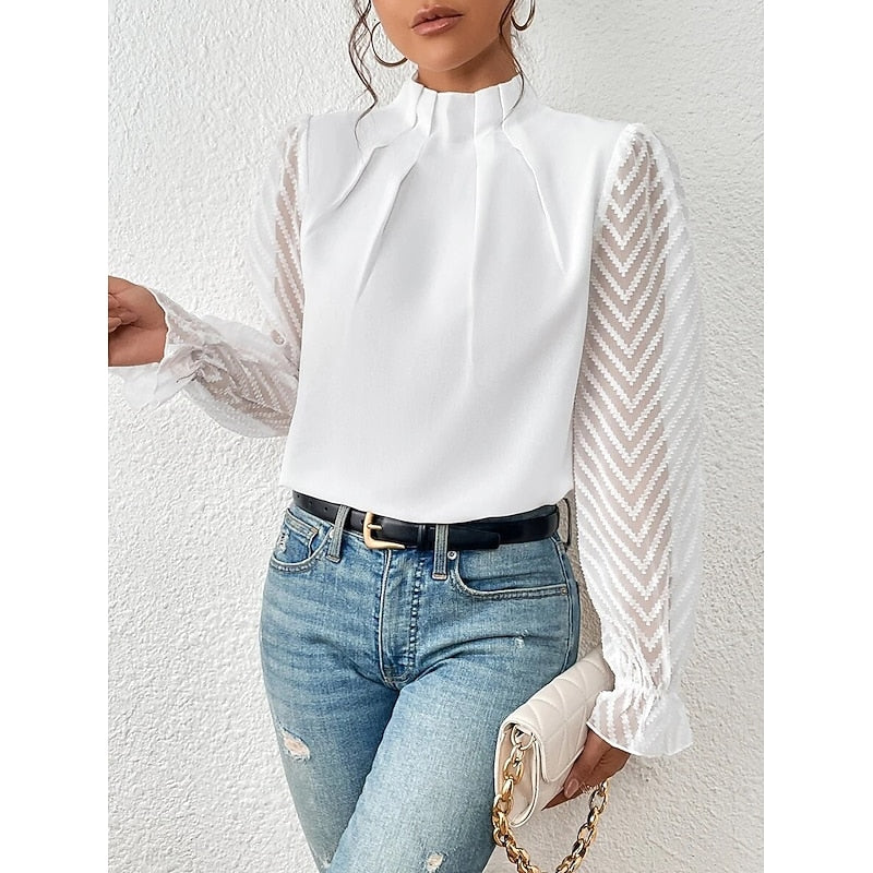 Blouse plissée à manches transparentes à chevrons — Amielle Paris